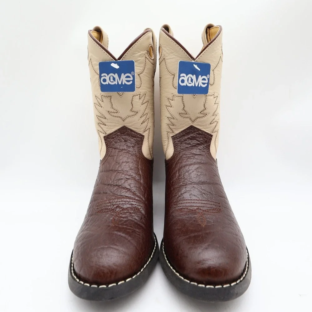 Acme Vintage Style Roper Boots Kids 3.5 Brown Bullhide Leather New NWT